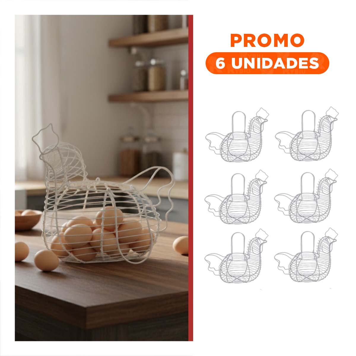 PACK6 SOLUCION PARA HUEVOS CON ASA BLANCO FORMA GALLINA DECORATIVA YREGALO STICKER - 1