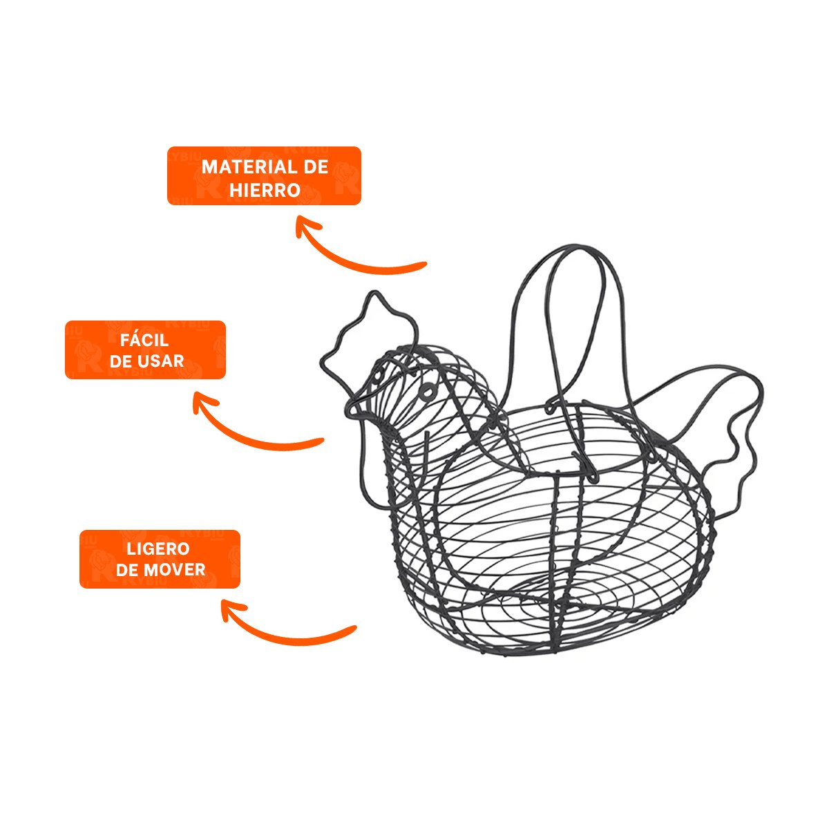 CANASTA PARA HUEVOS CON ASA NEGRO CON DISEÑO DE GALLINA EN CASA COCINA HOGAR YPAPEL REGALO - 5