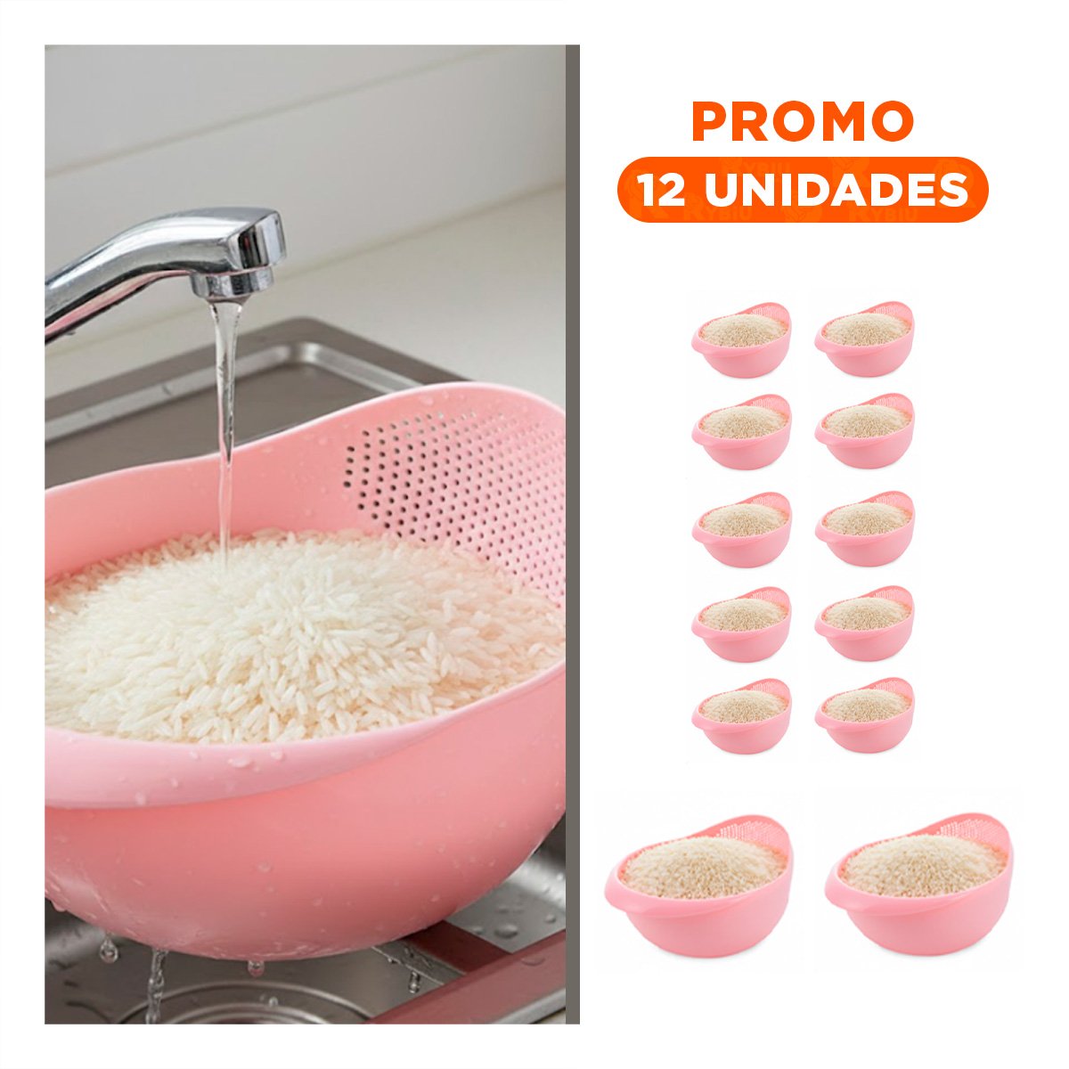 PACK12 ESCURRIDOR PEQUENO DE ARROZ ROSADO 22,5X11CM PARA COCINA CASA BLANCA - 1