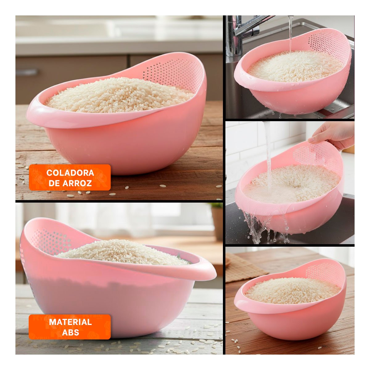 PACK12 ESCURRIDOR PEQUENO DE ARROZ ROSADO 22,5X11CM PARA COCINA CASA BLANCA - 2