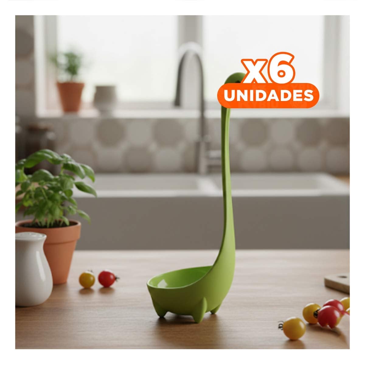 PACK6 HERRAMIENTA VERDE CLARO DINO 9X25CM UTENSILIO RESISTENTE PARA COCINA HOGAR YPAPEL REGALO - 1