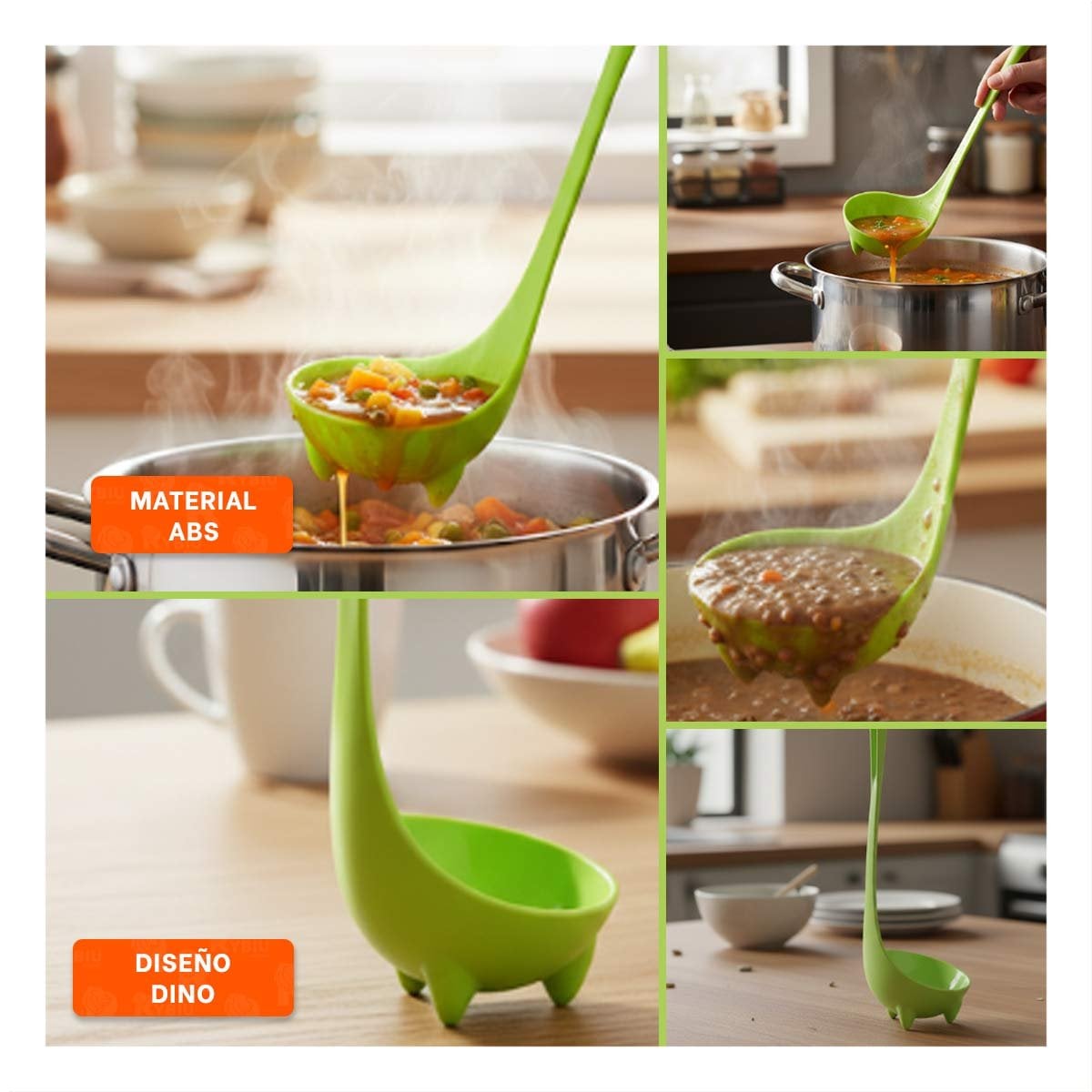 PACK6 HERRAMIENTA VERDE CLARO DINO 9X25CM UTENSILIO RESISTENTE PARA COCINA HOGAR YPAPEL REGALO - 3