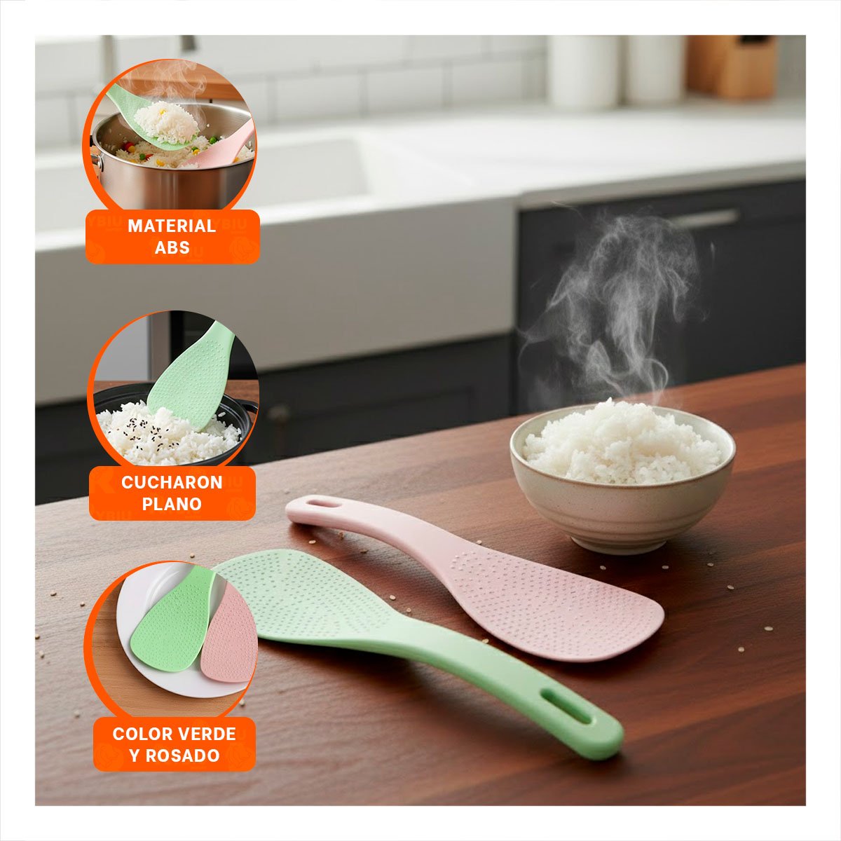 PACK12 UTENSILIO COCINA DIARIO ROSADO Y VERDE CLARO PARA ARROZ HOGAR FACIL YPAPEL REGALO - 3
