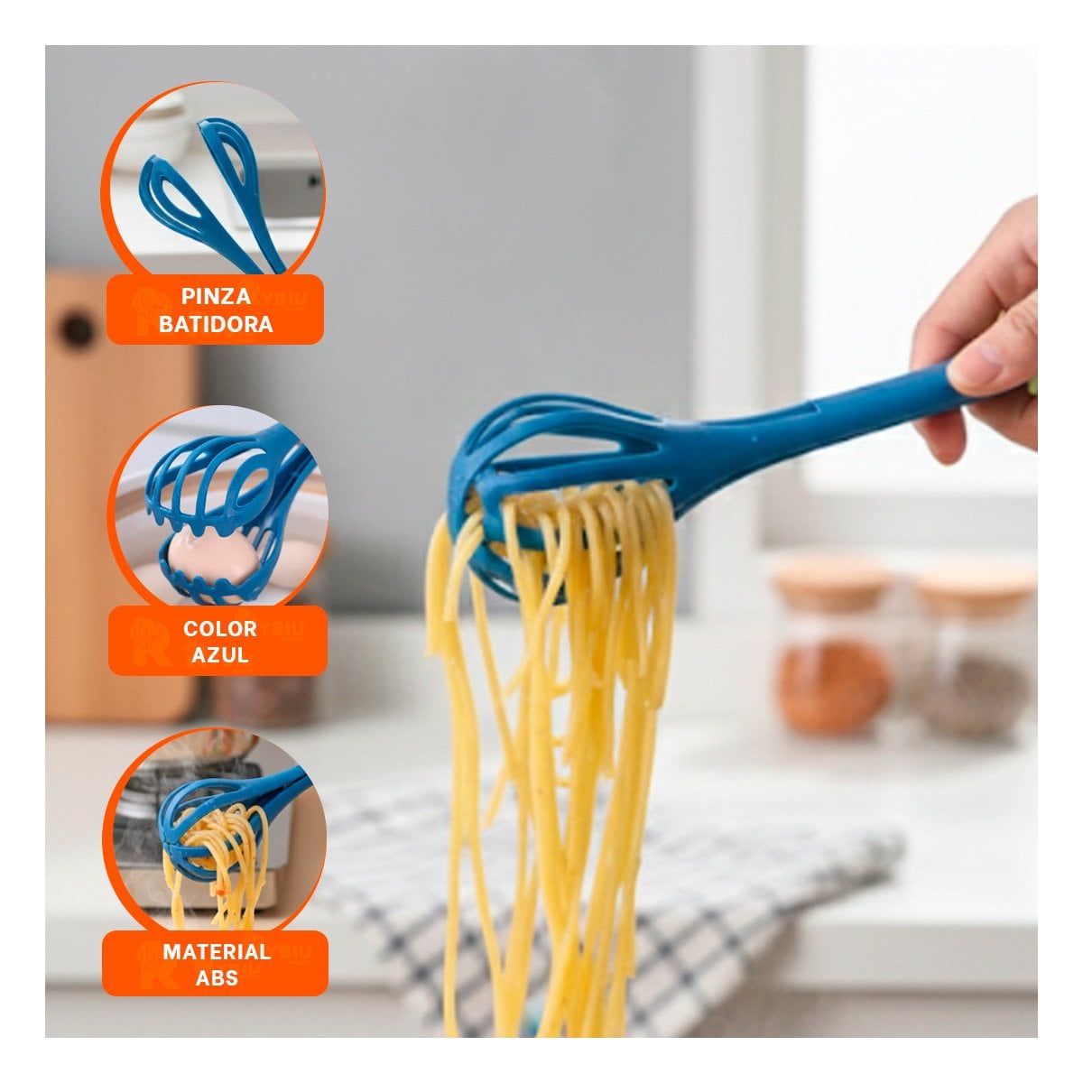 PINZA BATIDORA MANUAL AZUL 28CM PARA PREPARAR COMIDAS CASERAS RAPIDO YPOST IT - 3