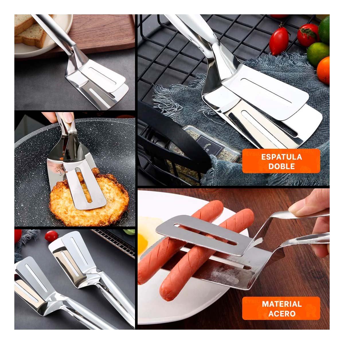 PACK2 ESPATULA MULTIUSOS PLATEADA DOBLE PARA PREPARAR MEZCLAS Y CREMAS YPAPEL REGALO - 3