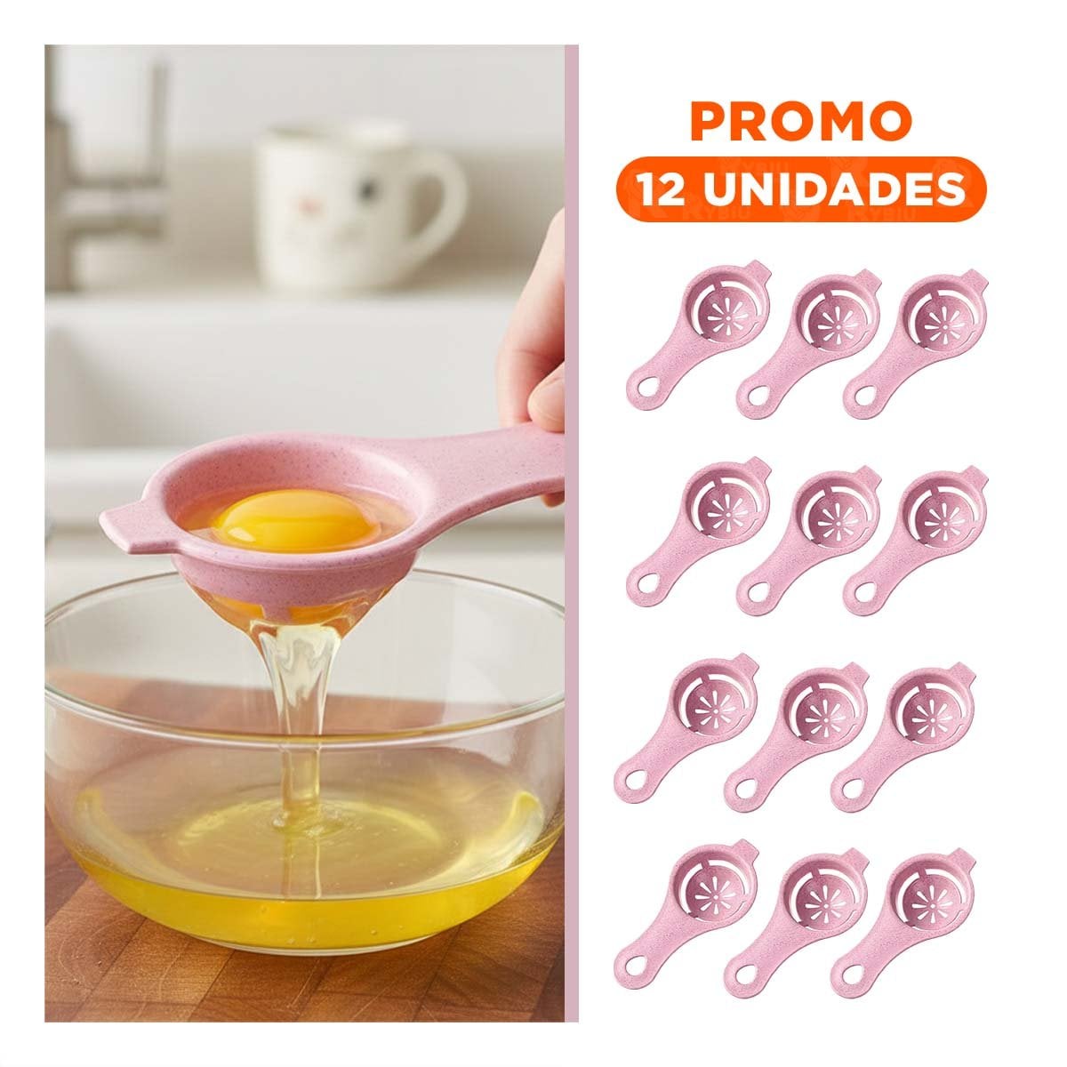 PACK12 UTENSILIO FUNCIONAL Y LIGERO PARA CLARA Y YEMA ROSADO 12,4X6CM - 1