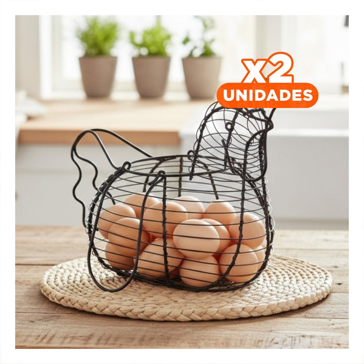 PACK2 ENVASE PARA HUEVOS CON ASA NEGRO CON GALLINA PARA CASA COCINA YPAPEL REGALO - 1