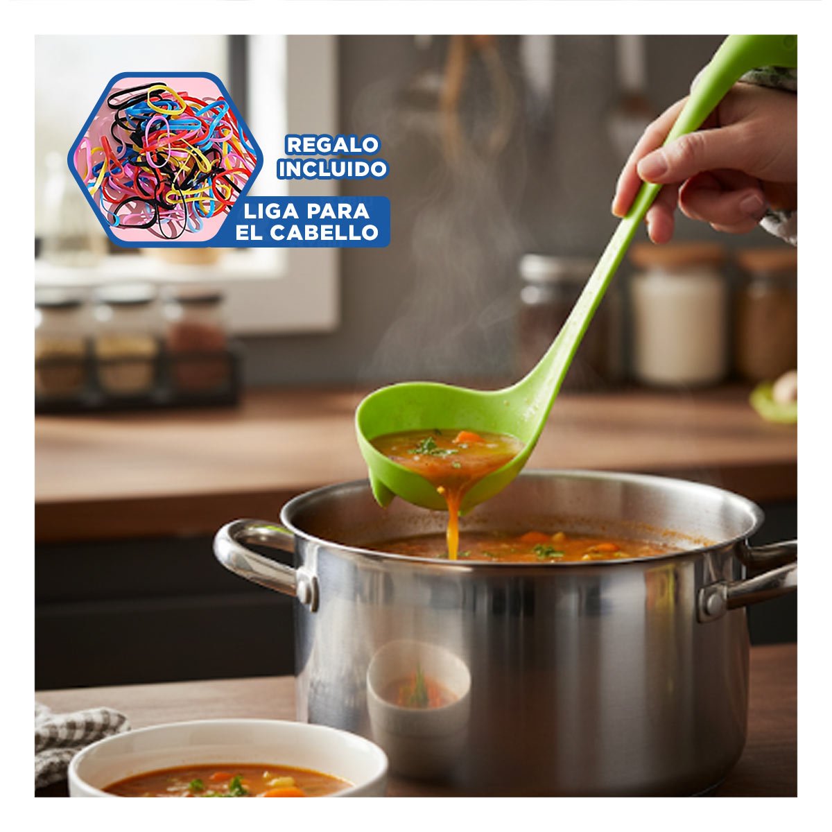 CUCHARON GRANDE DINO VERDE CLARO 9X25CM UTENSILIO RESISTENTE PARA COCINA HOGAR YLIGAS REGALO - 2