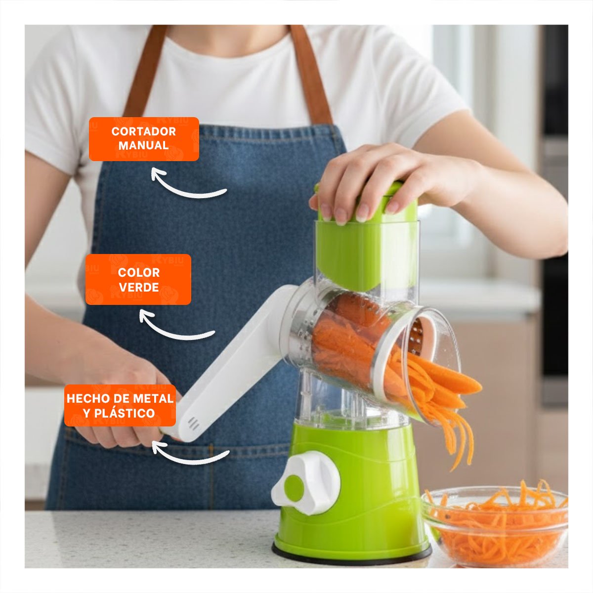 RALLADOR MANUAL VERTICAL VERDE 24X10,8CM FACIL DE USAR EN LA COCINA - 3