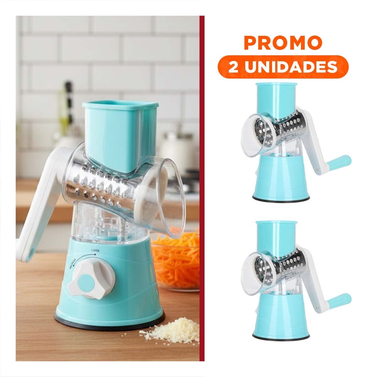 PACK2 TRITURADOR VERTICAL COMPACTO CELESTE 24X10,8CM RESISTENTE Y LIGERO YREGALO STICKER - 1