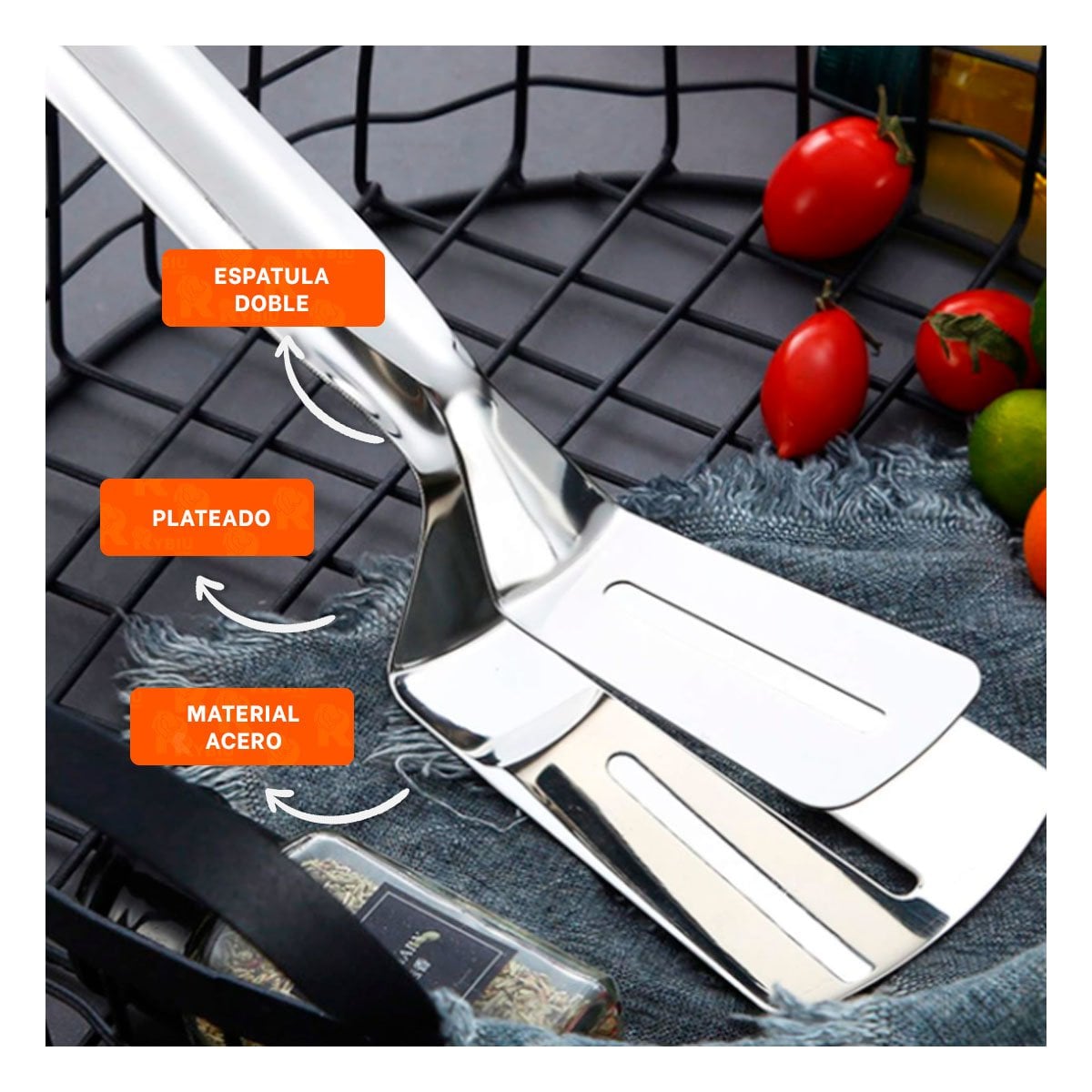 PACK6 PALETA PROFESIONAL DOBLE PLATEADA PARA COCINAR Y SERVIR INGREDIENTES - 2