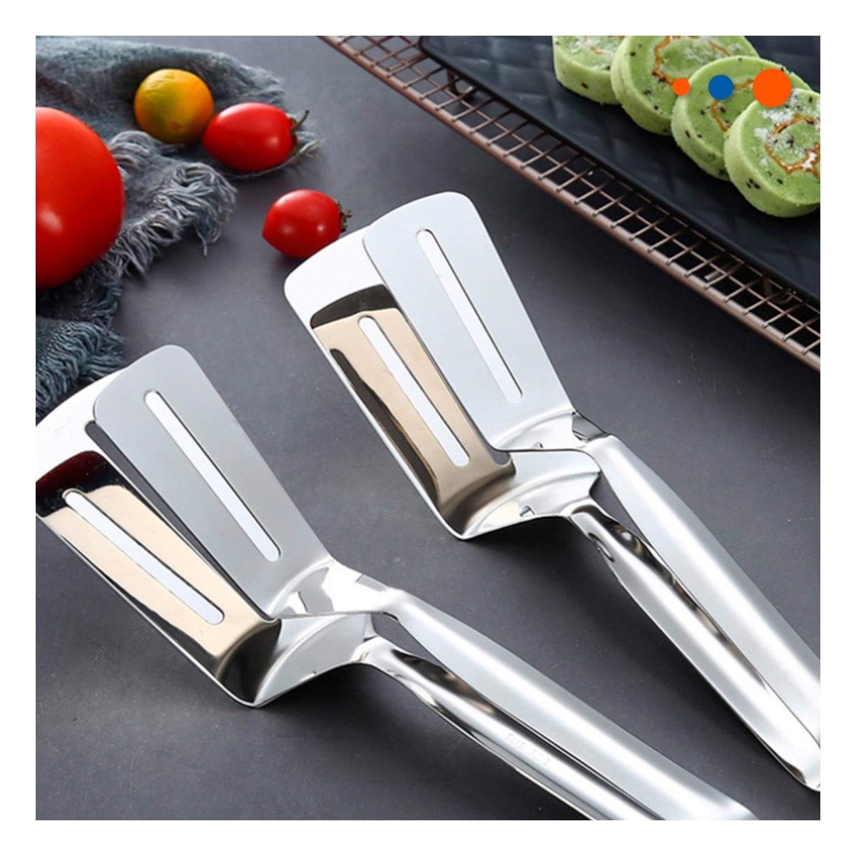 PACK6 PALETA PROFESIONAL DOBLE PLATEADA PARA COCINAR Y SERVIR INGREDIENTES - 3