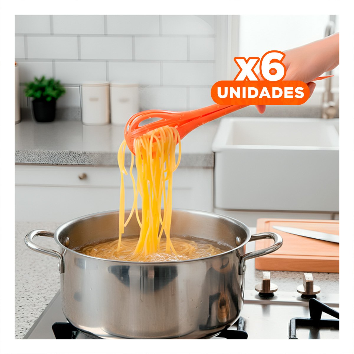 PACK6 AMASADORA DE MANO NARANJA 28CM HERRAMIENTA PARA MEZCLAR INGREDIENTES YPAPEL REGALO - 1