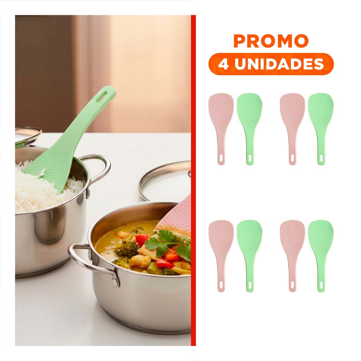 PACK4 CUCHARON ARROZ ROSADO Y VERDE CLARO COCINA HOGAR DISENO MODERNO - 1