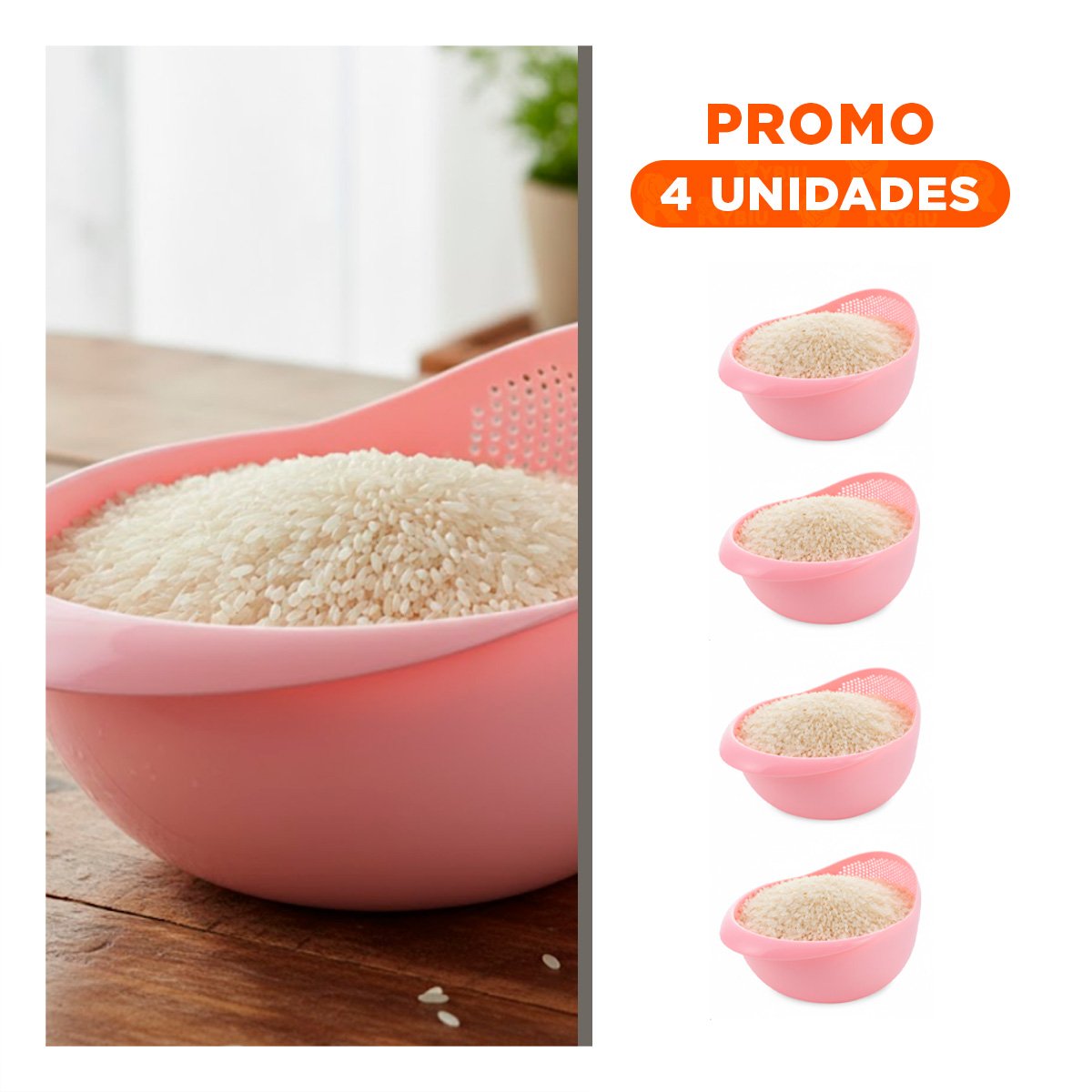PACK4 REJILLA ESCURRIDORA DE ARROZ ROSADO 22,5X11CM PARA COCINA CASA LED - 1