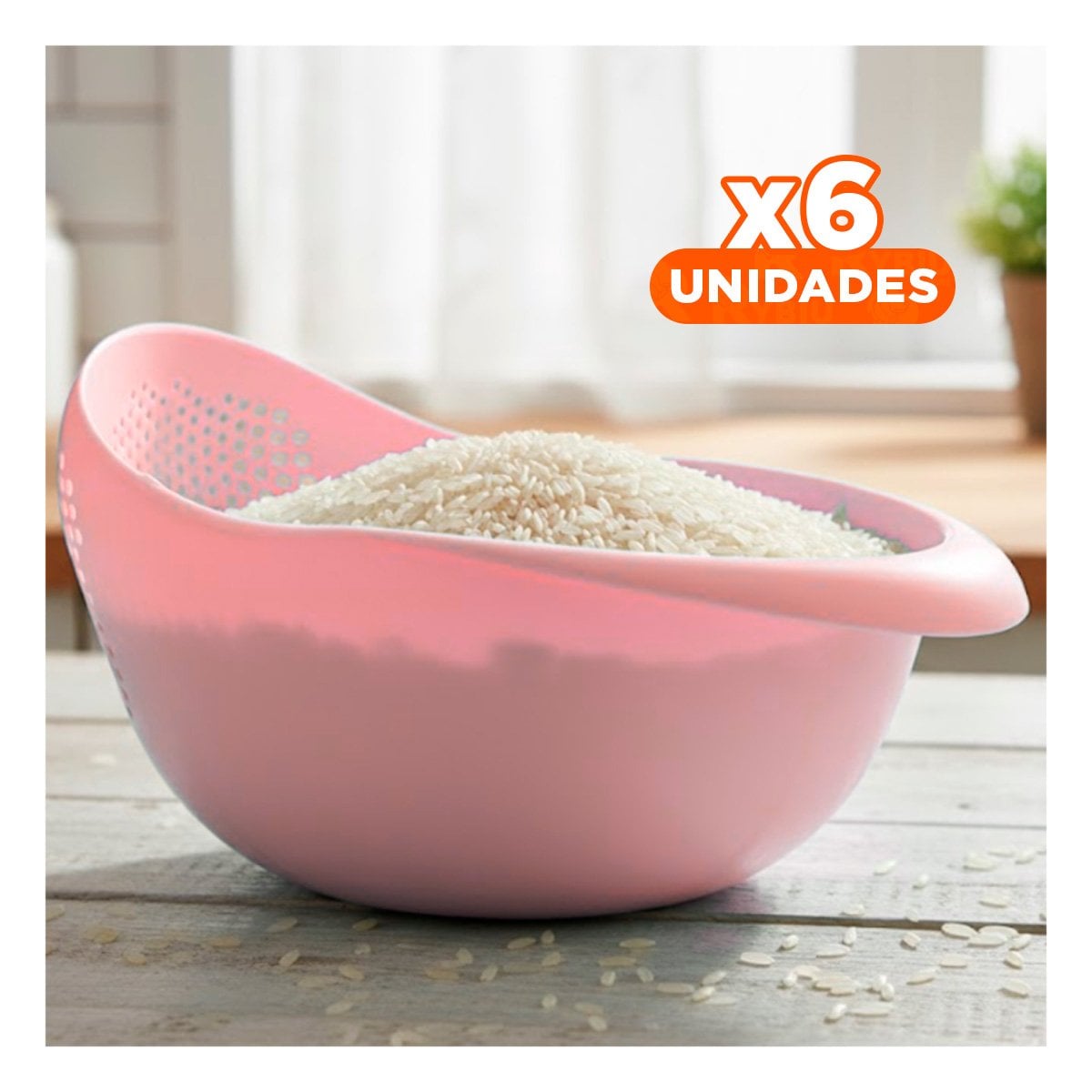PACK6 ESCURRIDOR DE ARROZ ROSADO 22,5X11CM PARA COCINA HOGAR BLANCA YPAPEL REGALO - 1