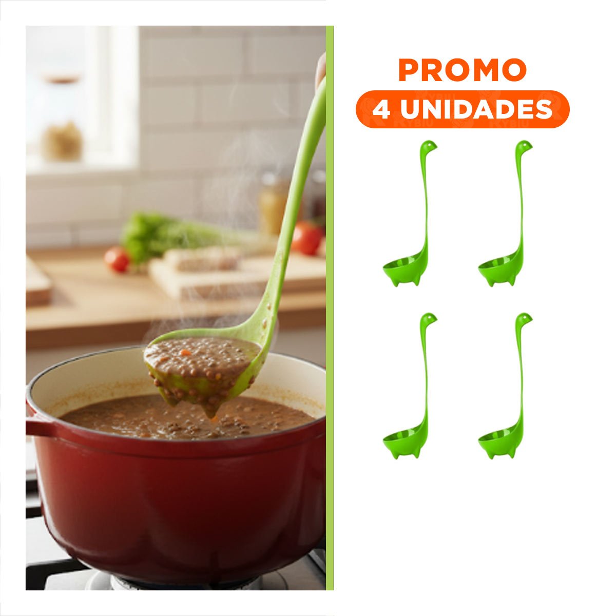 PACK4 UTENSILIO OVALADO DINO VERDE CLARO 9X25CM FACIL DE USAR EN COCINA HOGAR - 1