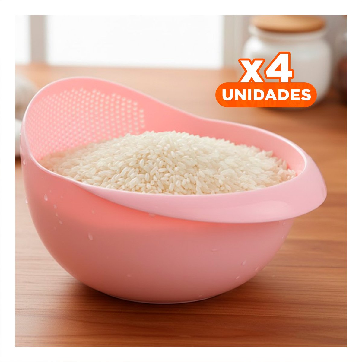 PACK4 ESCURRIDOR DE ARROZ ROSADO 22,5X11CM PARA COCINA HOGAR LED YREGALO STICKER - 1