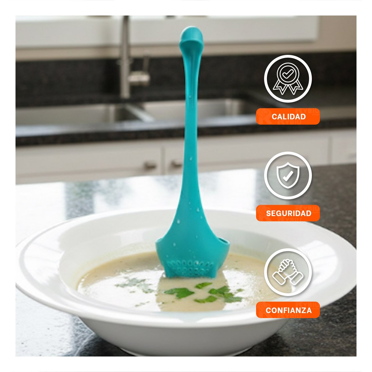 PACK4 HERRAMIENTA DINO VERDE AGUA 9X25CM UTENSILIO DE COCINA HOGAR FACIL YREGALO STICKER - 3