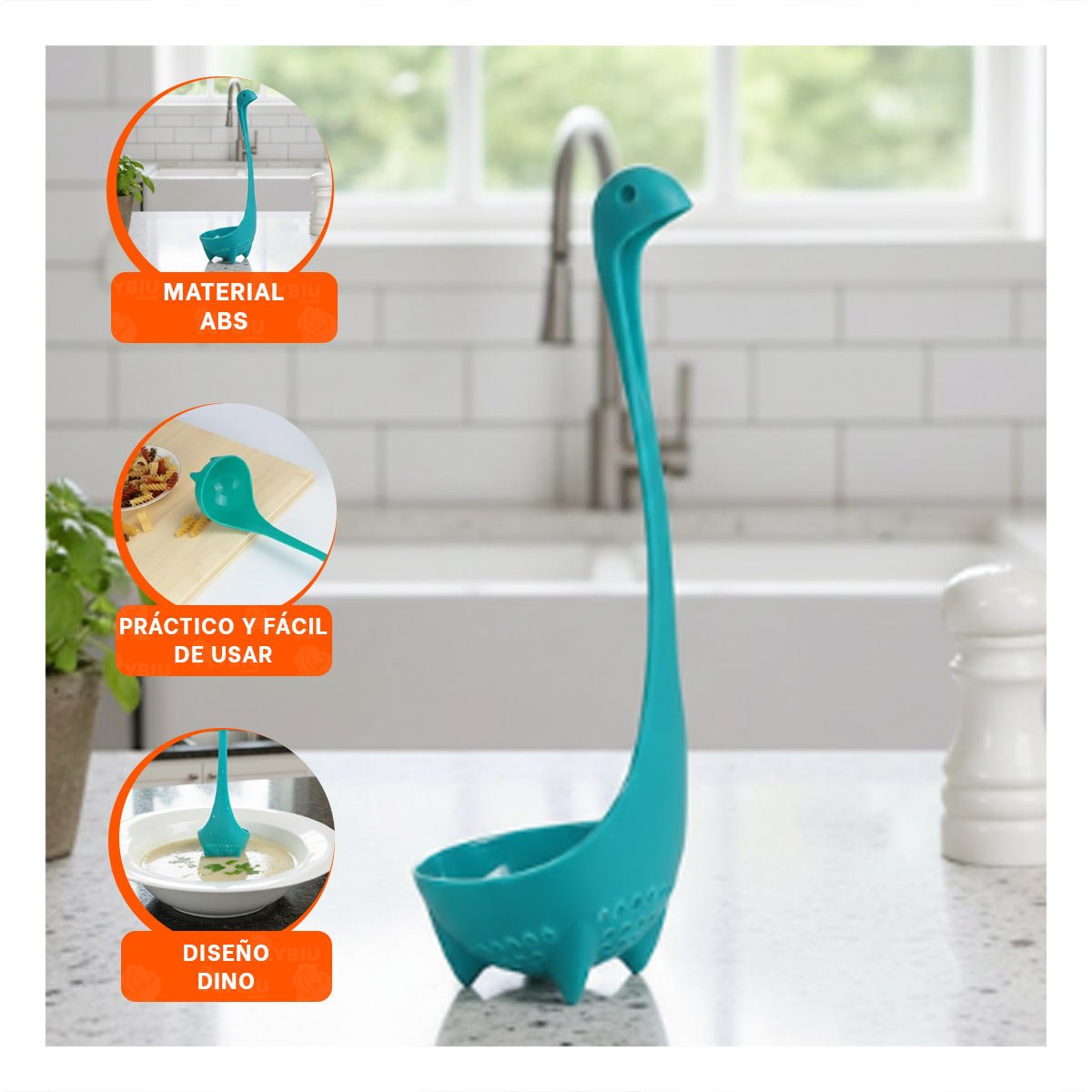 PACK4 HERRAMIENTA DINO VERDE AGUA 9X25CM UTENSILIO DE COCINA HOGAR FACIL YREGALO STICKER - 5