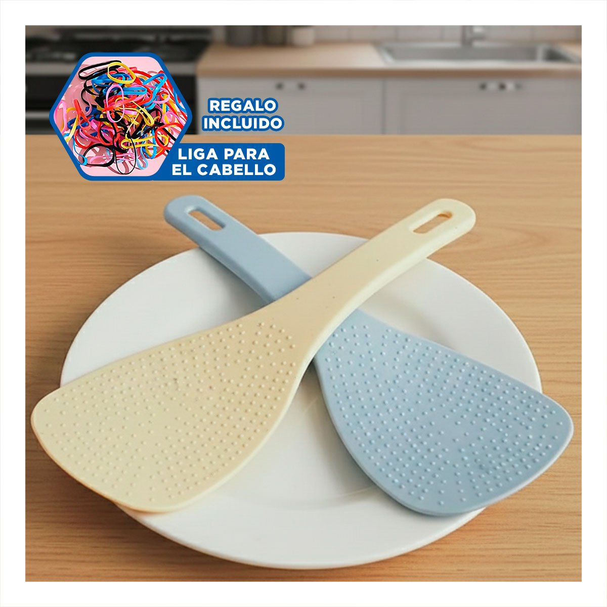 COMBO 2 UTENSILIOS PARA ARROZ CELESTE Y BEIGE COCINA HOGAR FACIL LIMPIEZA YLIGAS REGALO - 2