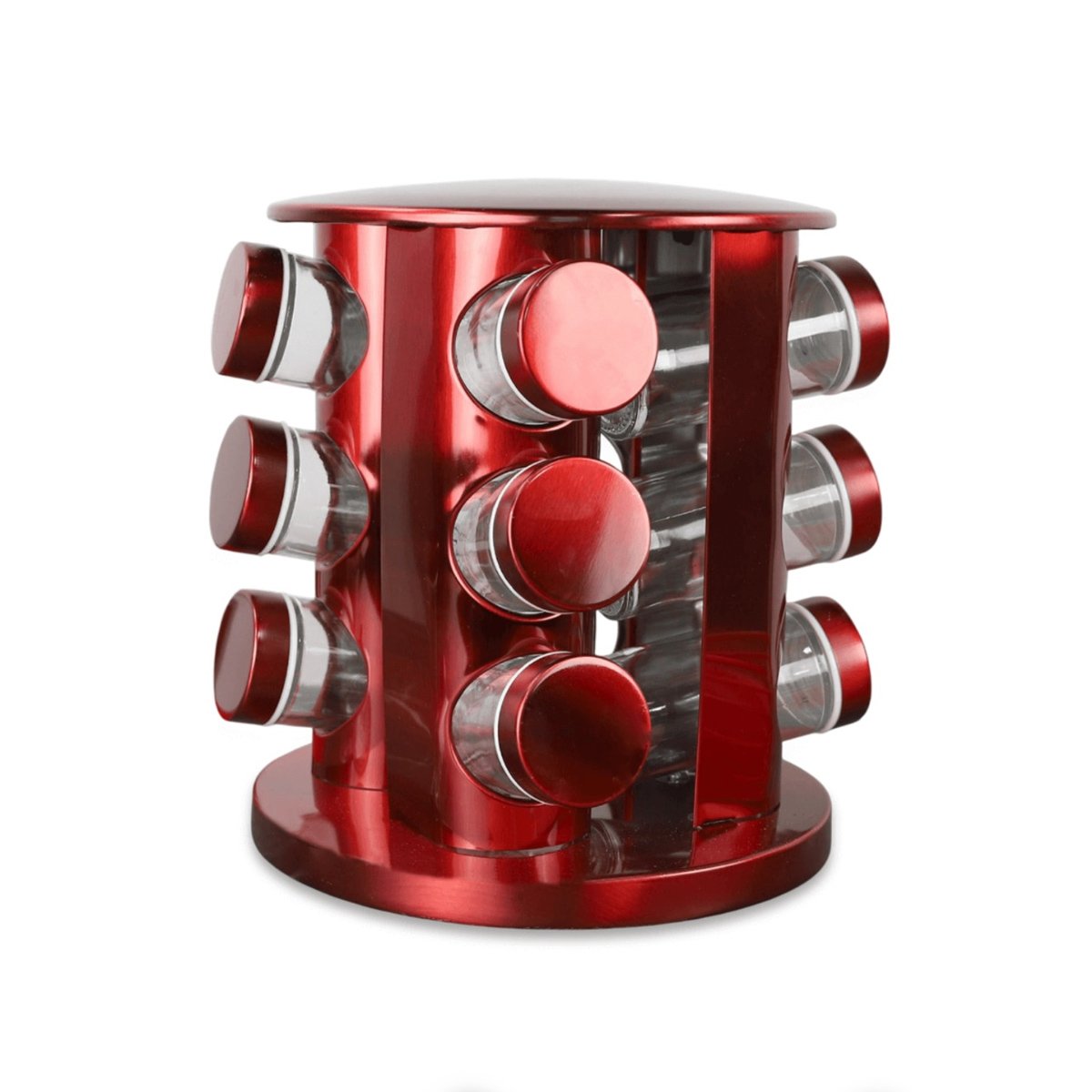 SOPORTE GIRATORIO CIRCULAR ROJO CON 12 FRASCOS FACIL DE USAR PARA HOGAR YREGALO STICKER - 1