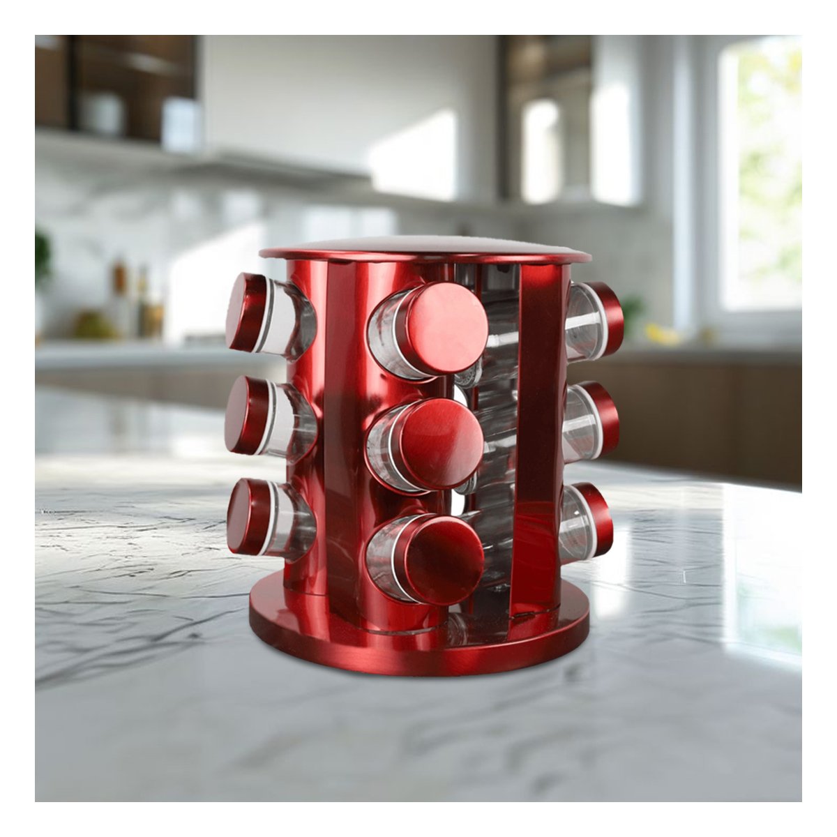 SOPORTE GIRATORIO CIRCULAR ROJO CON 12 FRASCOS FACIL DE USAR PARA HOGAR YREGALO STICKER - 2