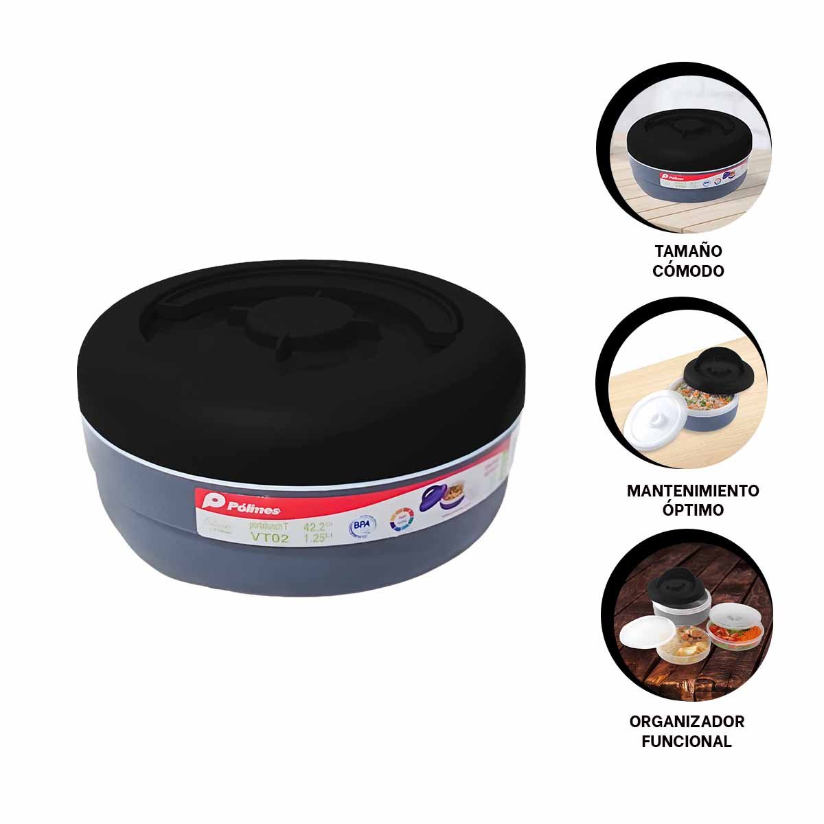 CONTENEDOR TERMICO 1.25L NEGRO Y PLOMO PARA PREPARACIONES DEL DIA YPOST IT - 5