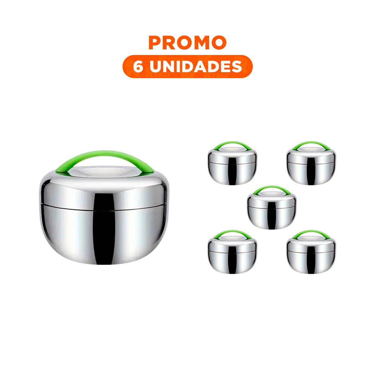 PACK6 CONTENEDOR CIRCULAR 1L ACERO VERDE Y PLATEADO LIGERO Y FACIL DE TRANSPORTAR - 1