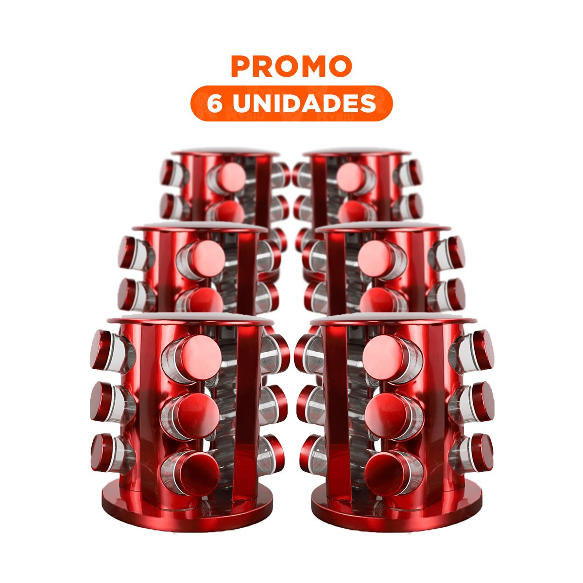 PACK6 SET CONDIMENTERO CIRCULAR ROJO CON 12 FRASCOS DURADERO PARA HOGAR YREGALO STICKER - 1