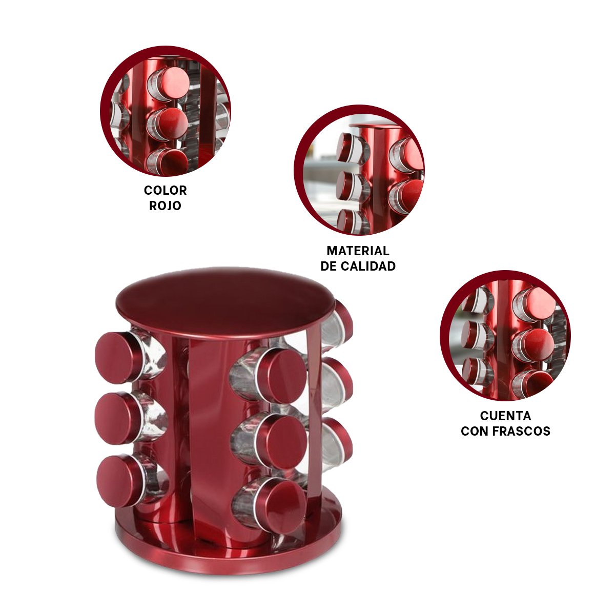 ORGANIZADOR GIRATORIO CIRCULAR ROJO CON 12 FRASCOS COMODO Y SEGURO PARA COCINA YPOST IT - 5