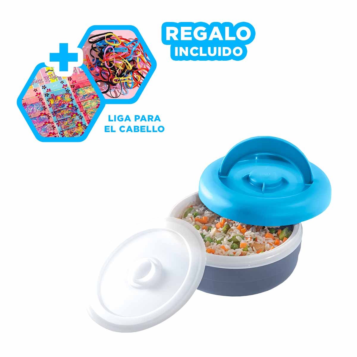 LONCHERA TERMICA CIRCULAR 1.25L CELESTE Y PLOMO COMODA DE TRANSPORTAR YLIGAS REGALO - 2