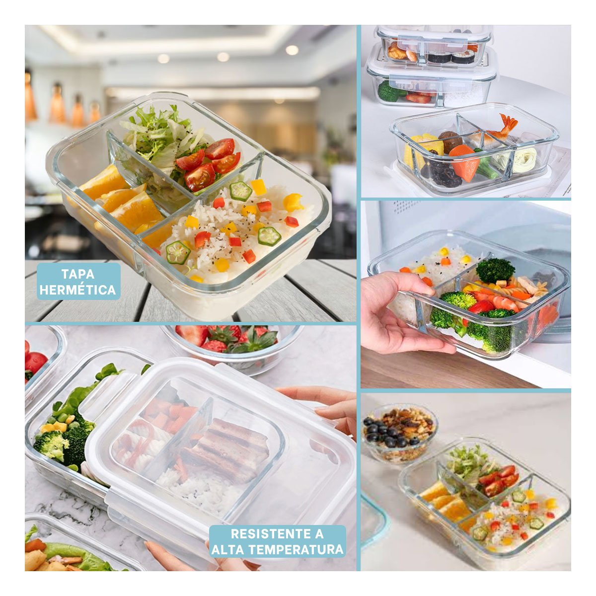 PACK2 RECIPIENTE DE VIDRIO TRANSPARENTE 1040ML CON TAPA DE CIERRE SEGURO YPAPEL REGALO - 3
