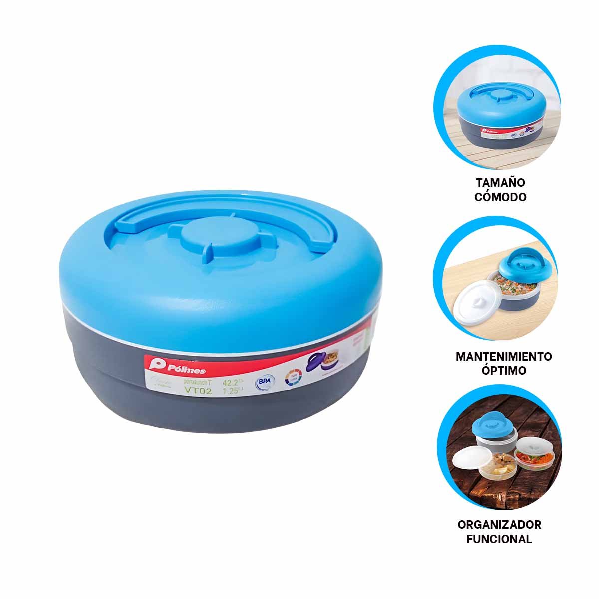 CONTENEDOR TERMICO 1.25L CELESTE Y PLOMO PARA PREPARACIONES DEL DIA YPOST IT - 5