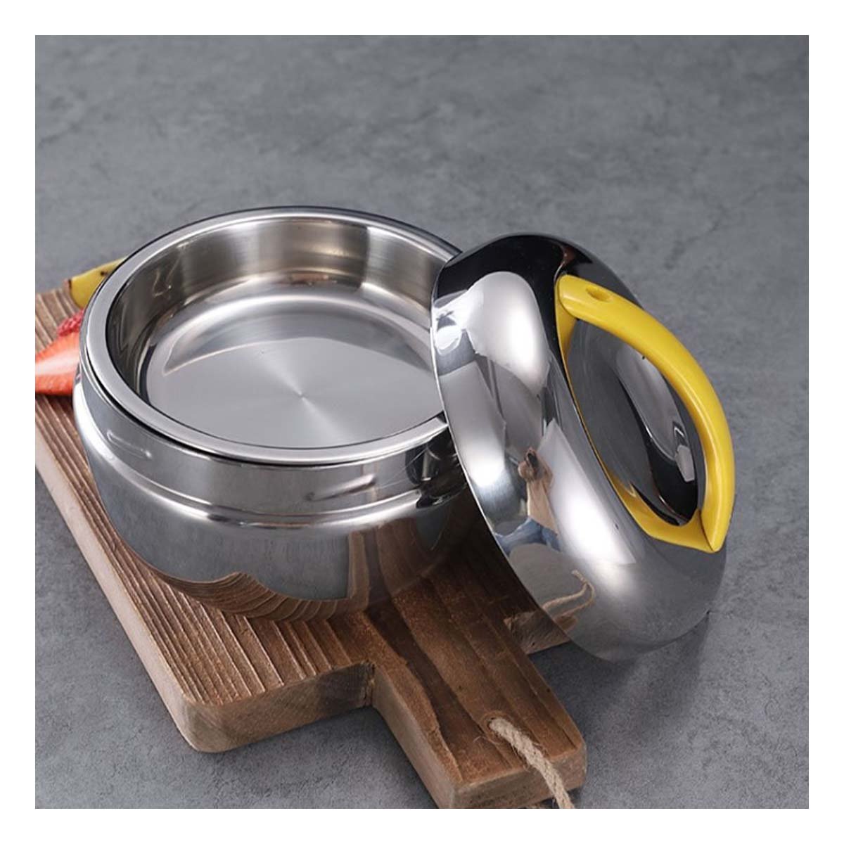 PACK4 BOTE TERMO AMARILLO Y PLOMO 1L CIRCULAR COMPACTO Y FUNCIONAL PARA PICNIC YPAPEL REGALO - 2