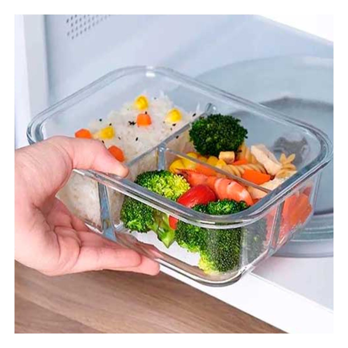 PACK12 TAPER DE VIDRIO 1040ML TRANSPARENTE CON SEPARACION DE ALIMENTOS YPAPEL REGALO - 3