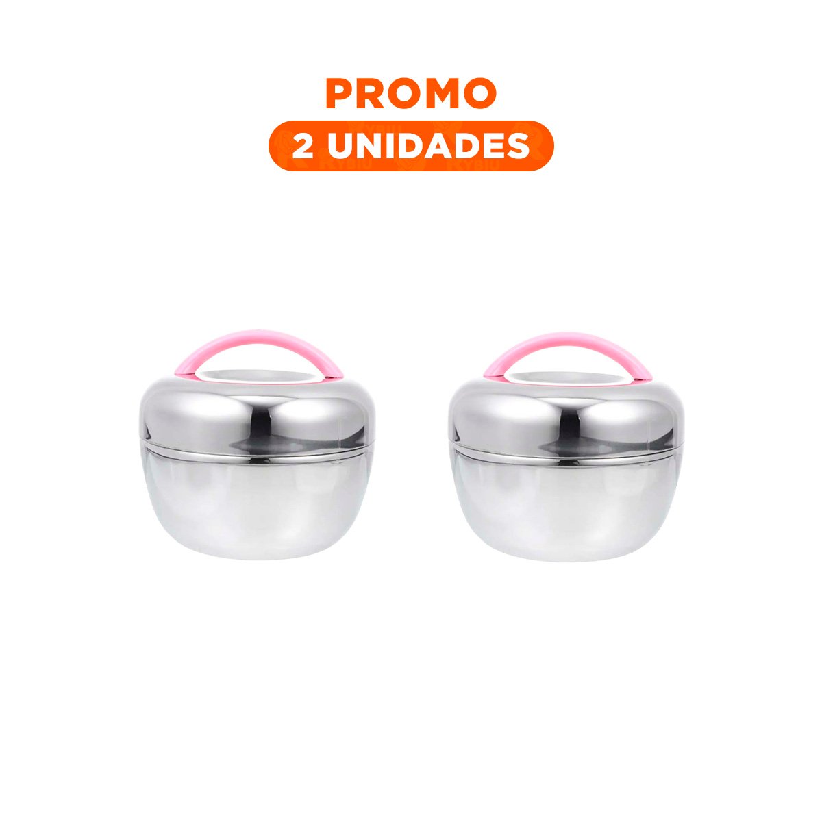 PACK2 ENVASE TERMO ROSA Y PLATEADO 1L CIRCULAR MODERNO Y ELEGANTE PARA COMIDAS YREGALO STICKER - 1