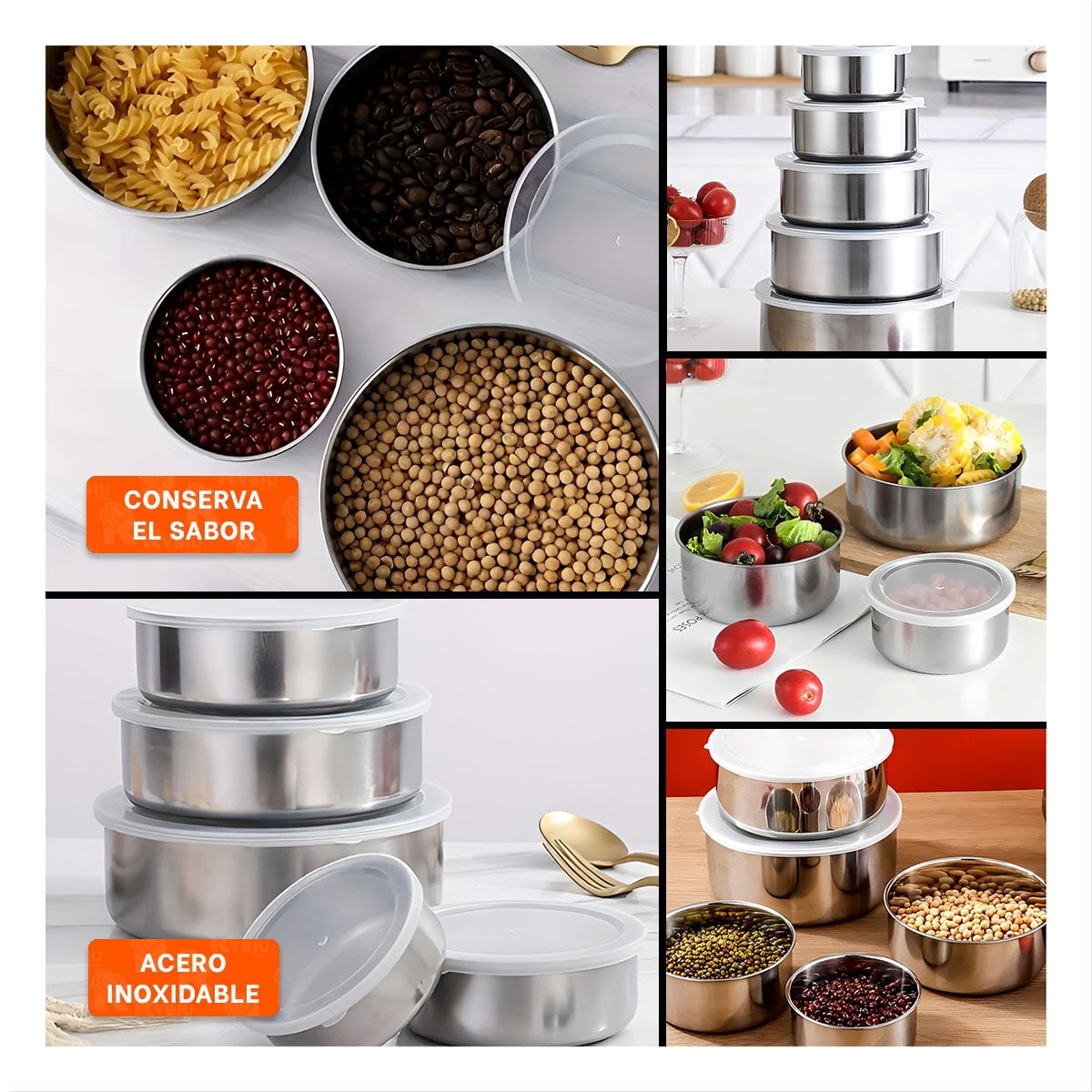 DEPOSITOS DE ACERO CON TAPA DE PLASTICO RESISTENTE PARA COCINA YLIGAS REGALO - 1