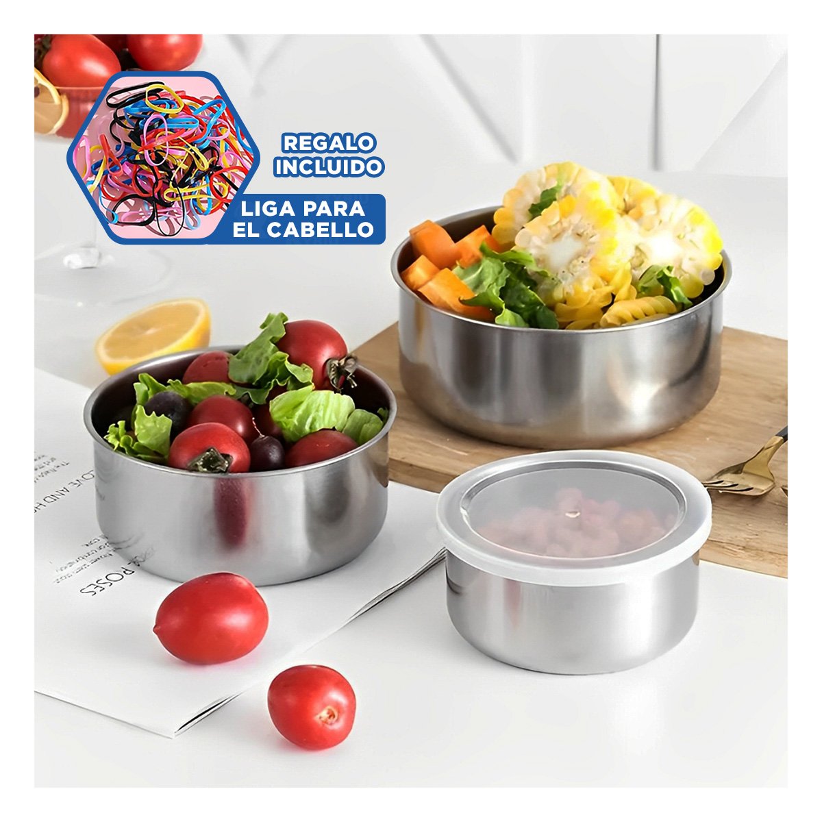 DEPOSITOS DE ACERO CON TAPA DE PLASTICO RESISTENTE PARA COCINA YLIGAS REGALO - 2