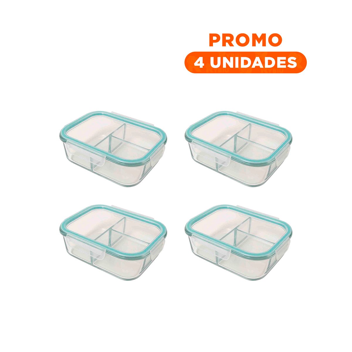 PACK4 LONCHERA DE VIDRIO MODERNA CON 3 COMPARTIMENTOS 1040 ML TRANSPARENTE LINEA CELESTE - 1