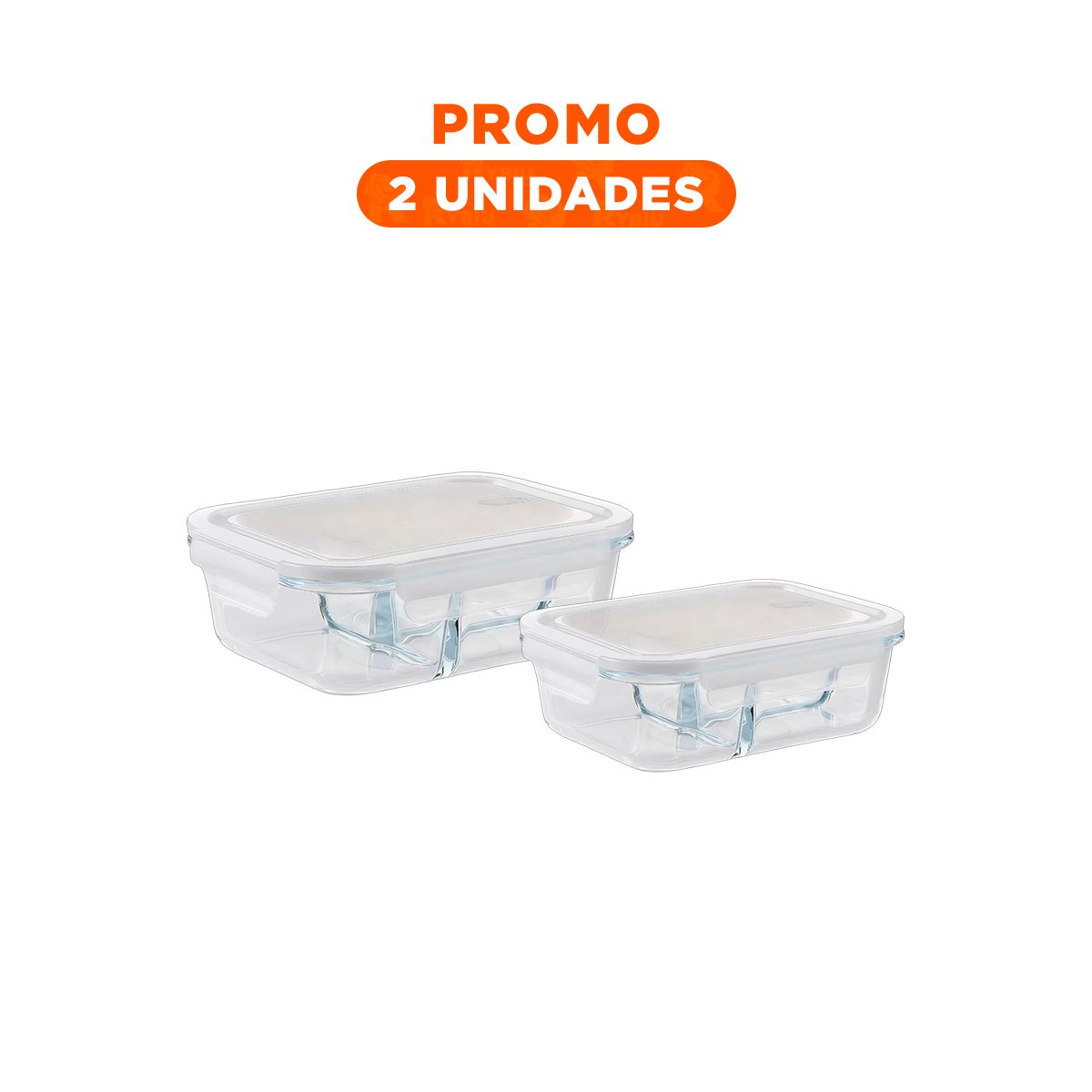 PACK2 CONTENEDOR DE VIDRIO TRANSPARENTE 1040ML CON TRES COMPARTIMENTOS YREGALO STICKER - 1