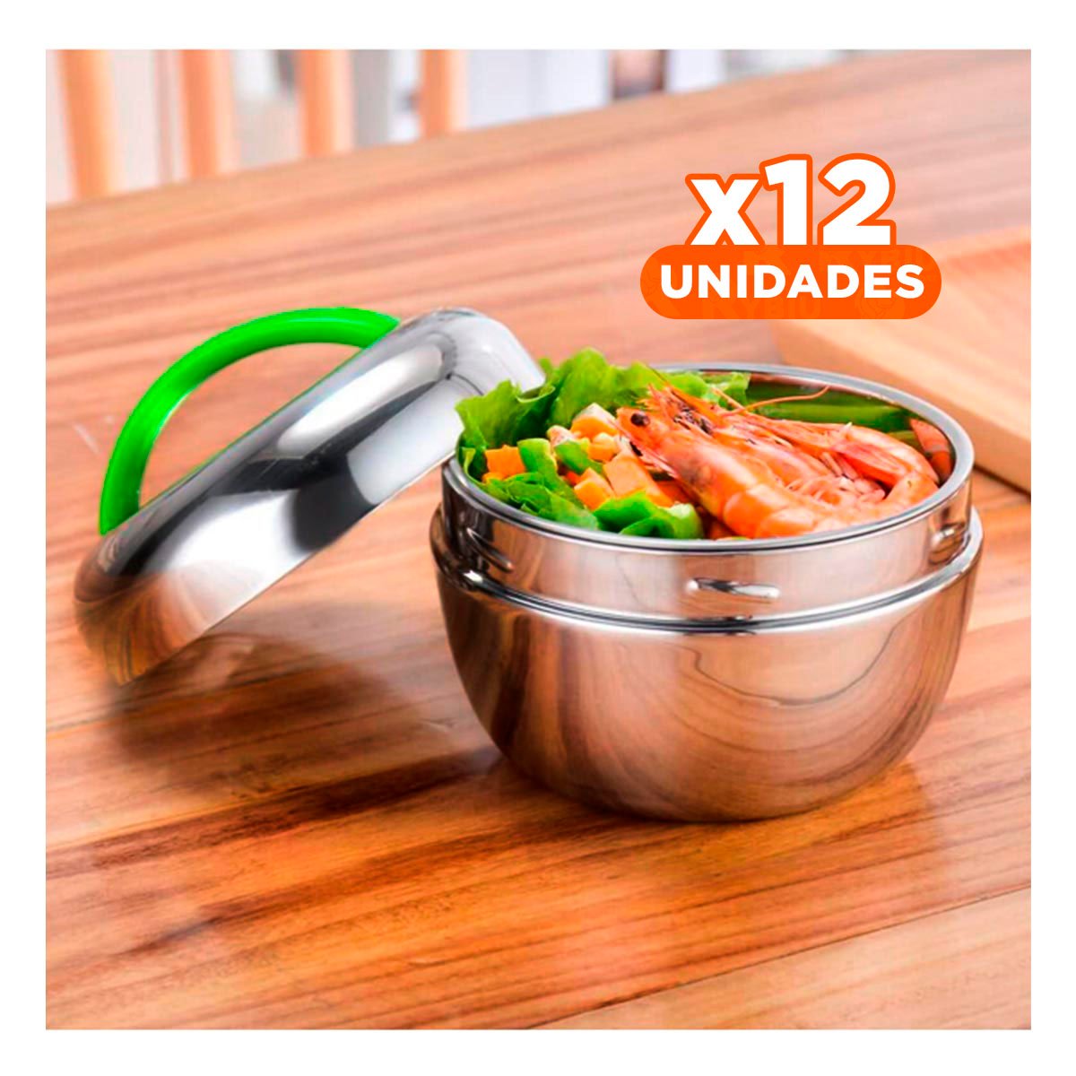 PACK12 CONTENEDOR CIRCULAR 1L ACERO VERDE Y PLATEADO CON DISENO MODERNO Y FUNCIONAL - 1