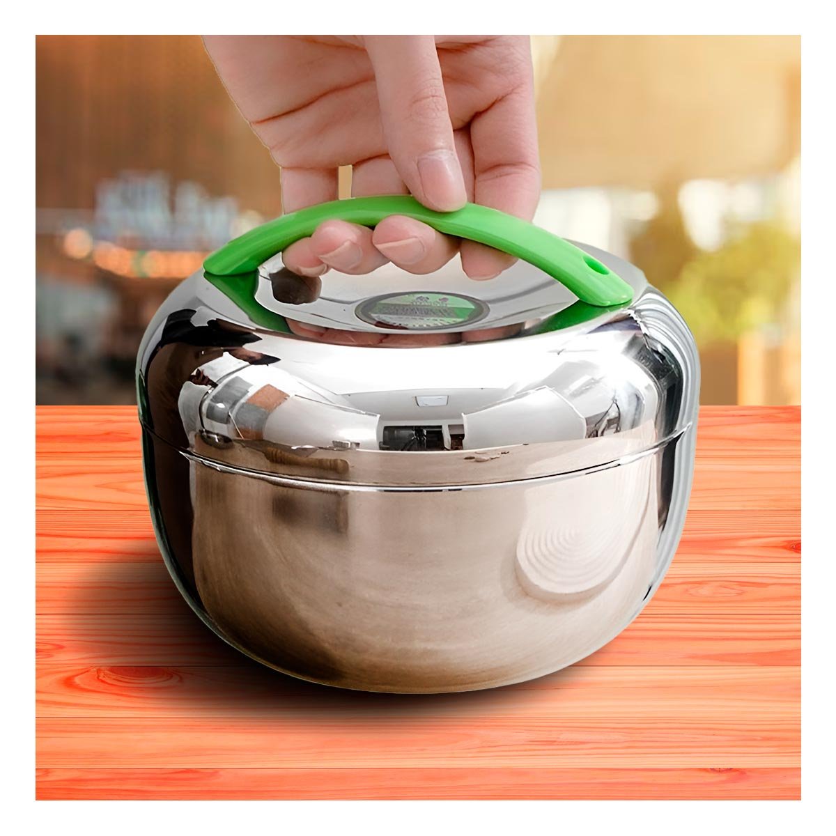 PACK12 CONTENEDOR CIRCULAR 1L ACERO VERDE Y PLATEADO CON DISENO MODERNO Y FUNCIONAL - 5