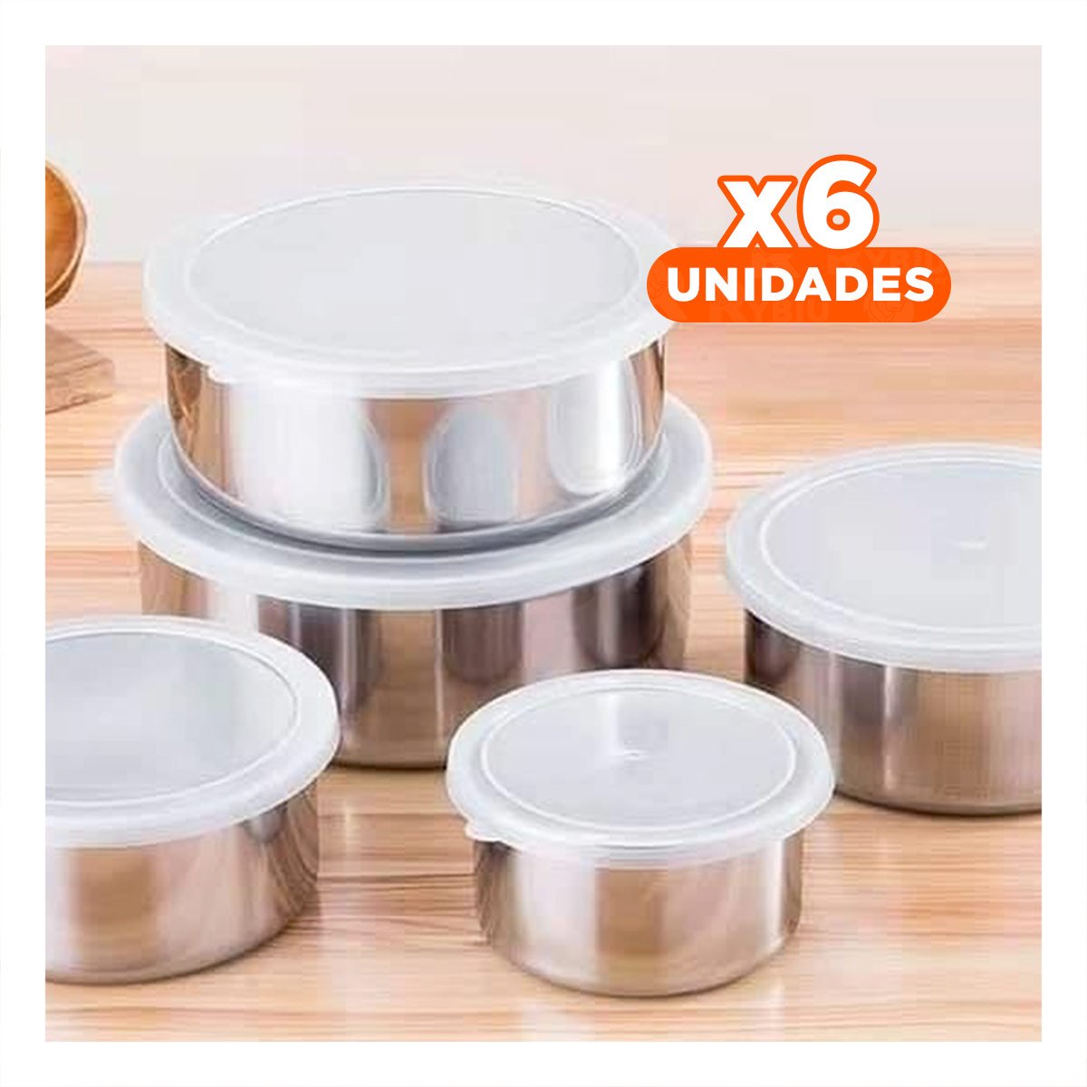PACK6 RECIPIENTE METALICO CON TAPA DE PLASTICO PARA COCINA - 1