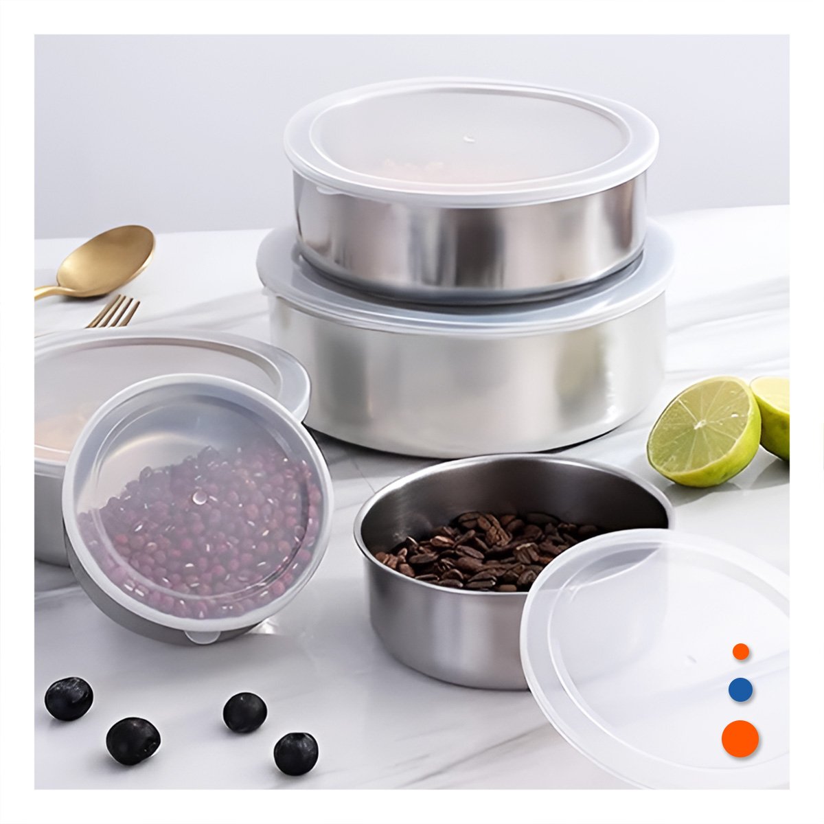 PACK6 RECIPIENTE METALICO CON TAPA DE PLASTICO PARA COCINA - 3
