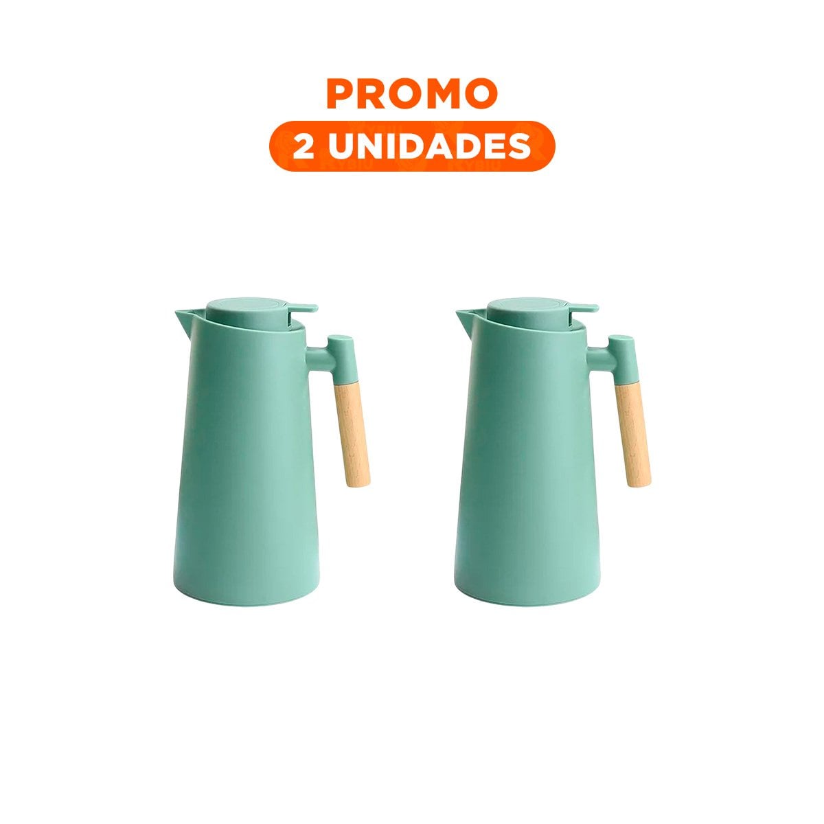 PACK2 ENVASE TERMO 1L VERDE AGUA CON MANGO DE MADERA DURADERA PARA USO DIARIO YREGALO STICKER - 1