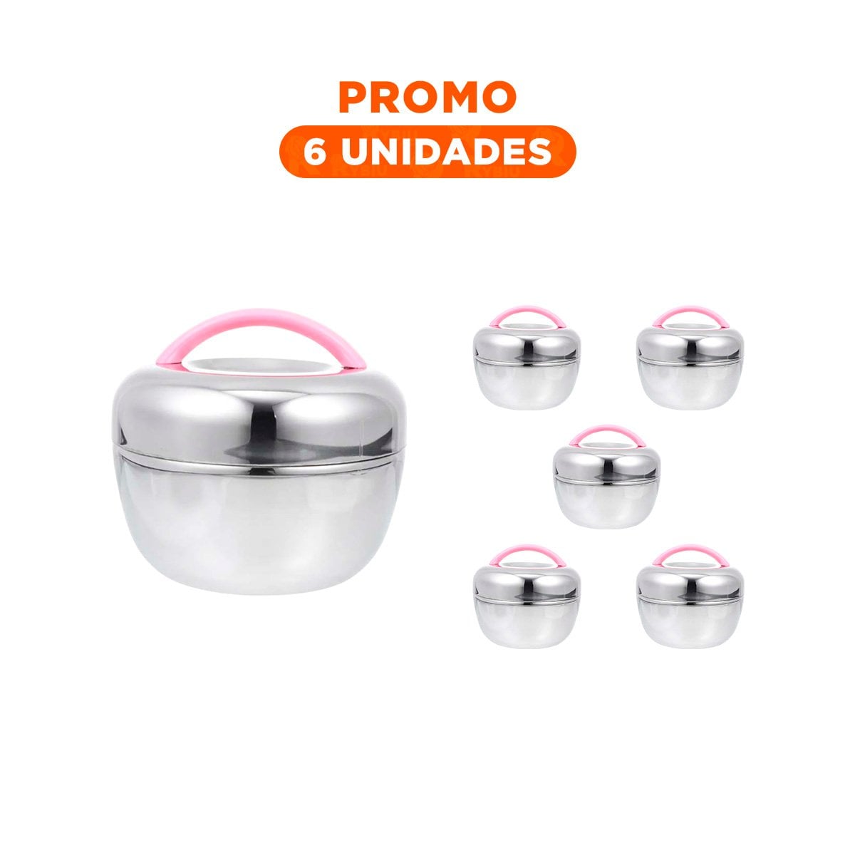 PACK6 CONTENEDOR TERMO ROSA Y PLATEADO 1L FACIL DE TRANSPORTAR Y ALMACENAR YREGALO STICKER - 1