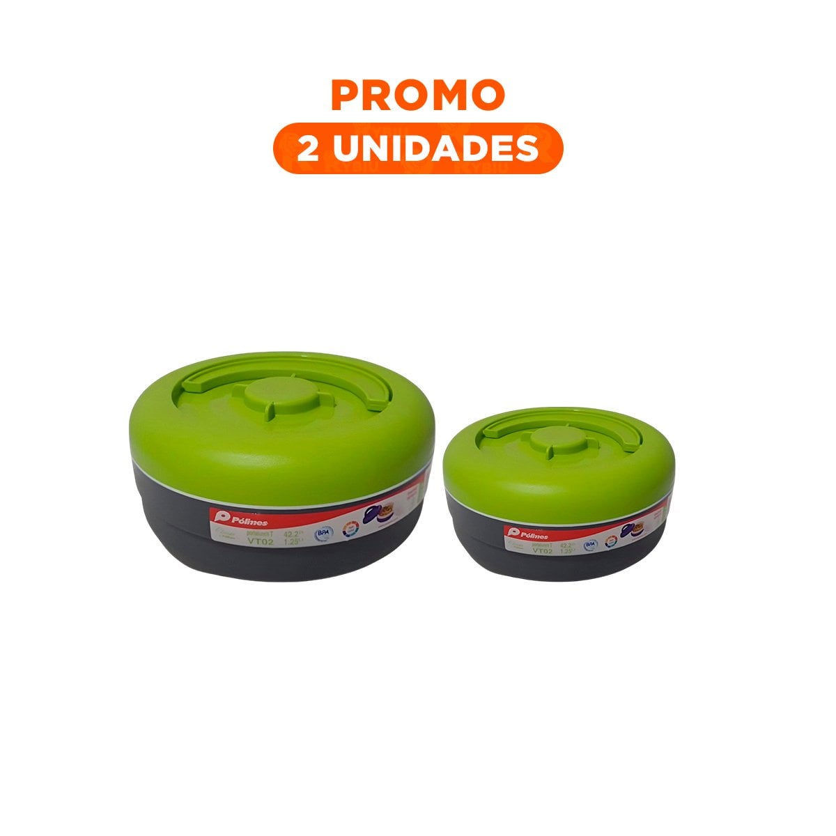 PACK2 ENVASE TERMICO DE 1.25L CON CIERRE SEGURO VERDE CLARO Y PLOMO YREGALO STICKER - 1