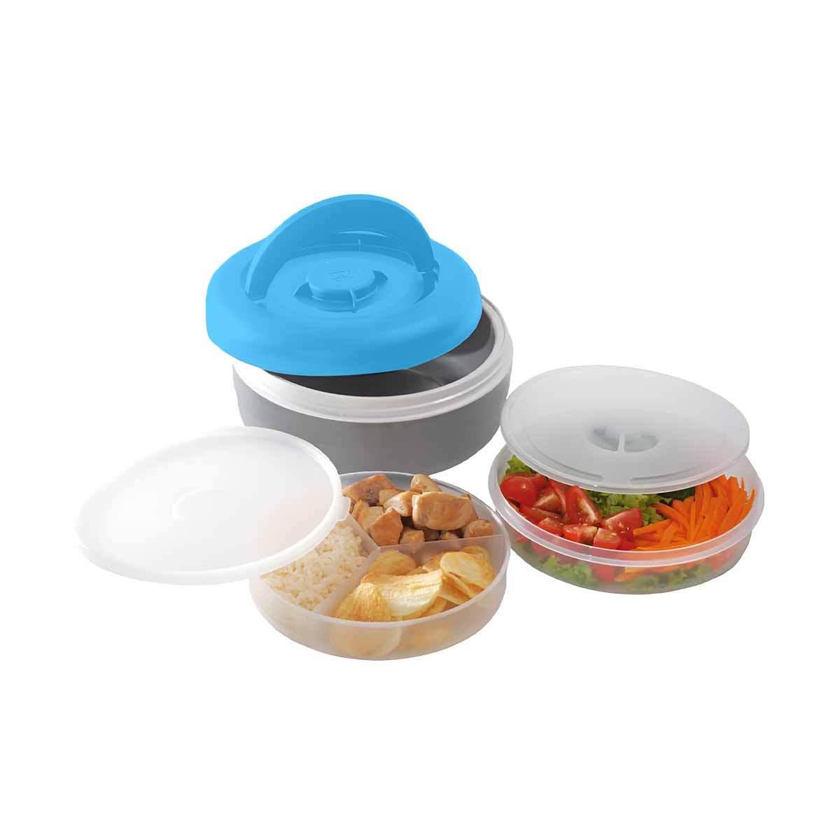PACK6 LONCHERA CIRCULAR 1.25L CELESTE Y PLOMO FUNCIONAL Y COMODA YREGALO STICKER - 2