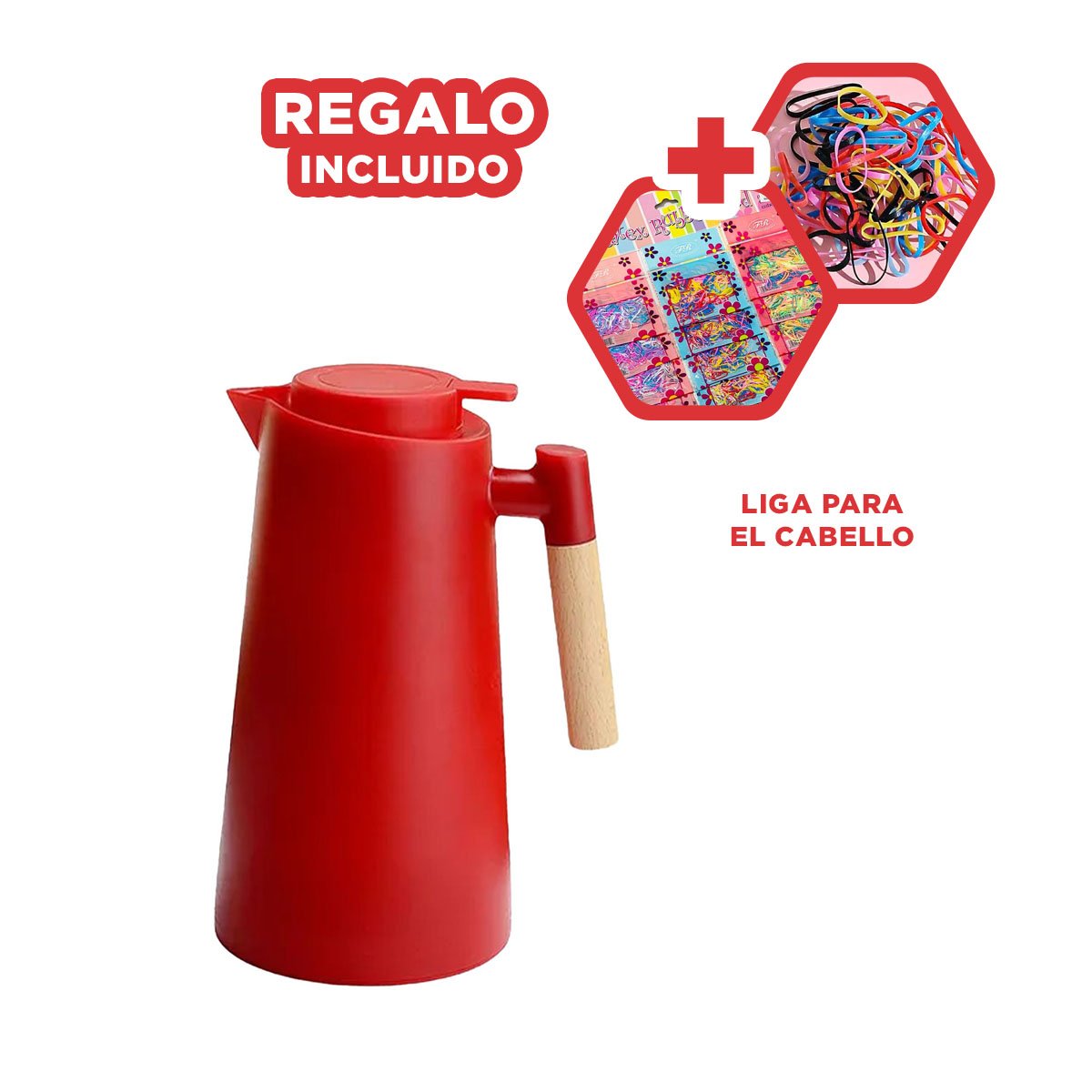 RECIPIENTE TERMO 1L COLOR ROJO CON MANGO DE MADERA FUNCIONAL PARA OFICINA Y CASA YLIGAS REGALO - 2